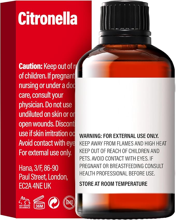H'ana Citronella Oil - 1.02 Fl Oz Citronella Essential Oil for Hair, Skin, Diffuser, Aromatherapy & DIY