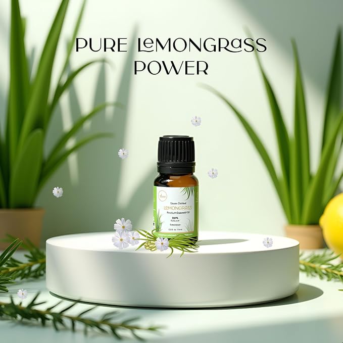 My ACE Lemongrass Essential Oil 0.33 Fl Oz - Pure & Natural - Premium Grade for Aromatherapy, Diffuser, Skin, Hair, Massage, Candle & Soap Making, Home - Glass Bottle with Dropper - Long Lasting Scent