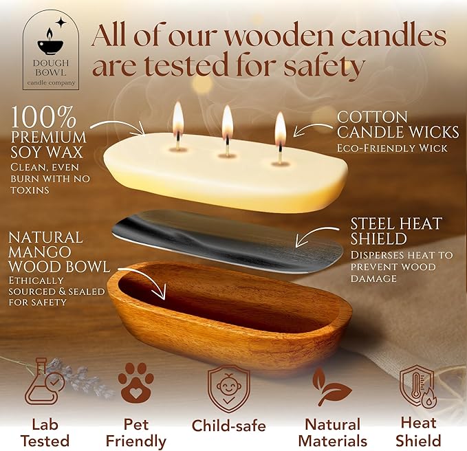 Dough Bowl Candle Co. Scented Vanilla Candle - 5x17 Large 6 Wick Natural Soy Wax Candles for Home, Luxury Women Birthday Gift Ideas, Vanilla Scent Odor Eliminating Aromatherapy for Mother's Day