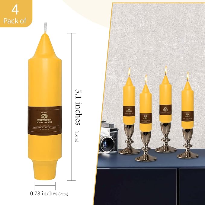 Beeswax Taper Candles 5 inch Natural Beeswax Taper Candlesticks 4 PCS Short Candle Smokeless Tapered Candle for Dinner Party Decoration Gift - 8 Hour Burn Time