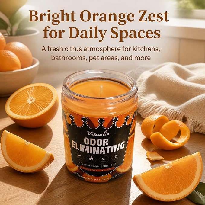 Orange Odor Eliminating Candles for Home Scented, Eliminates 99% of Pet, Smoke, Food and Other Smells Quickly, Highly Fragranced Candle, Premium Soy Candles Set for Women
