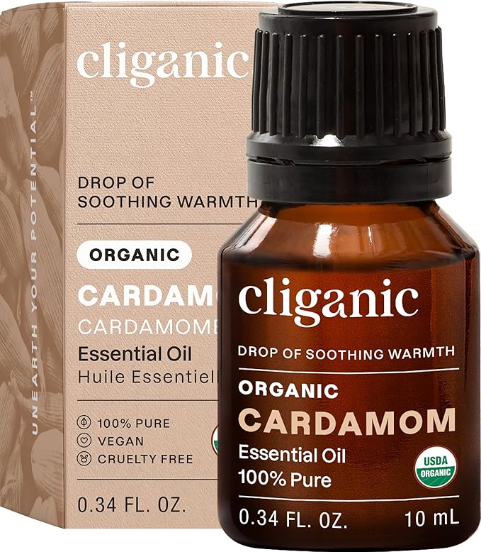 Cliganic Organic Cardamom Essential Oil - 100% Pure Natural for Aromatherapy Diffuser | Non-GMO Verified