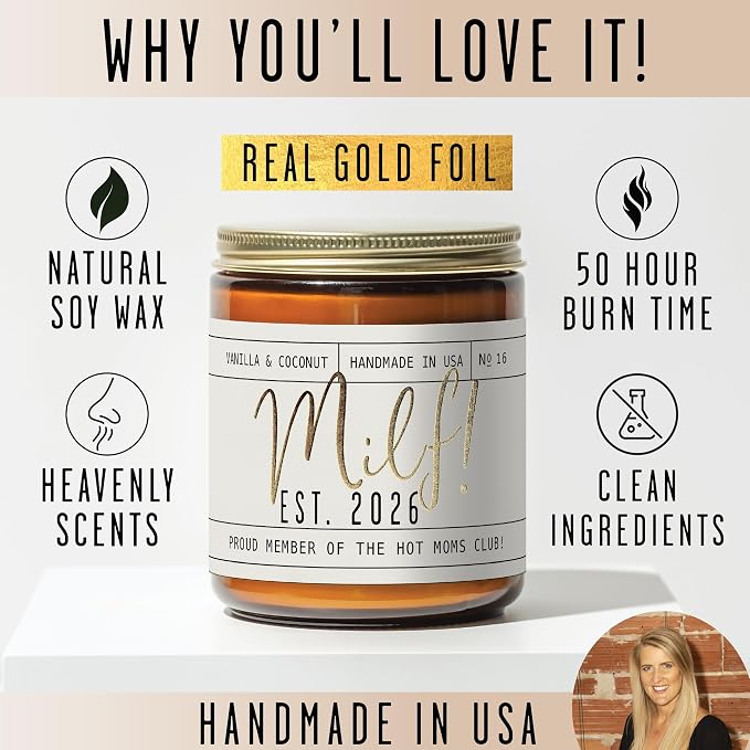 New Mom Gifts for New Mom - 'Est. 2026' Candle, w/Coconut & Vanilla-Infused Essential Oils I Postpartum Gifts for First Time Mommy Push Presents I 50Hr Burn, USA Made
