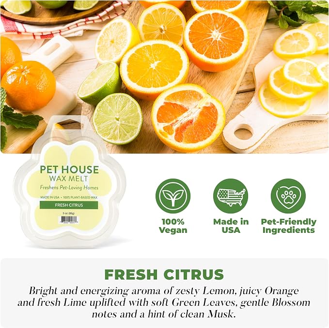 Pet House Fresh Citrus Wax Melts - Long-Lasting Scented Wax Melts Plant Based, Pet Friendly Pack of 4