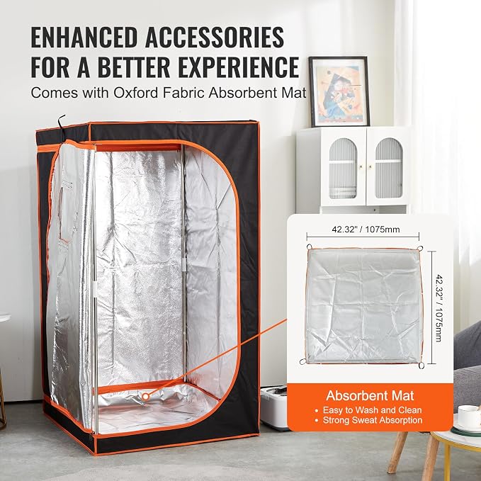 VEVOR Portable Steam Sauna Tent Full Size, 1000W Personal Sauna Kit for Home Spa, Detoxify & Soothing Heated Body Therapy, Time & Temperature Remote Control with Floor Mat