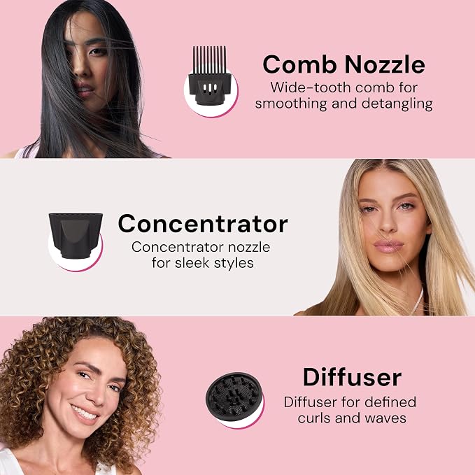L'ANGE HAIR PowerStyle Turbo Ionic Hair Dryer | 1875 Watt Professional Blow Dryer with Diffuser & Concentrator | Multiple Heat & Speed Settings for Fast Drying | Salon-Grade Styling Tools, Red