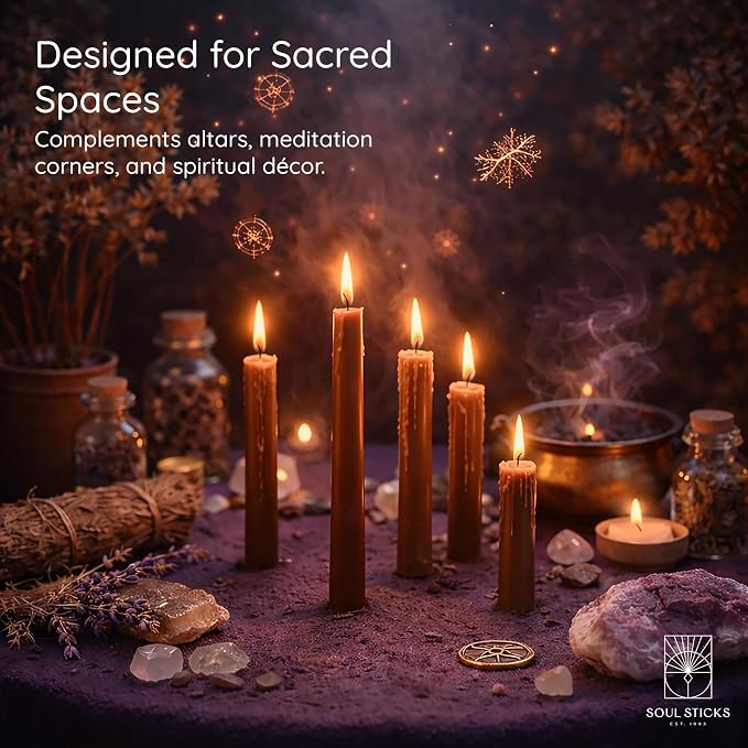 SOUL STICKS Gaia Magic Spell Chime Taper Candles 20 Pack - Ideal for Altar, Rituals, Ceremonies, Meditation Brown Chime Candle for Witchcraft Supplies, Wiccan Supplies, Candles Clearance