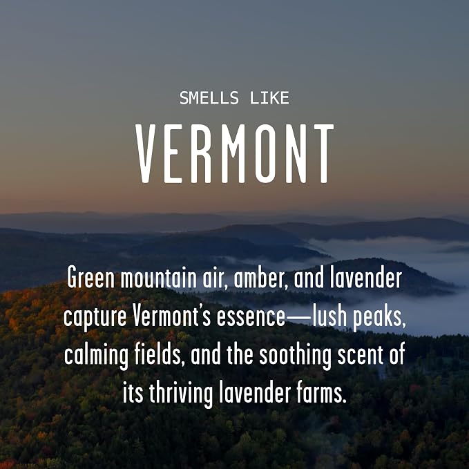 Vermont Gifts, Vermont Decor for Home - 'There's No Place Like Vermont Candle, w/Green Mountain Air, Amber & Lavender I Vermont Souvenirs I Vermont State Gifts I 9oz Jar, 50Hr Burn, USA Made