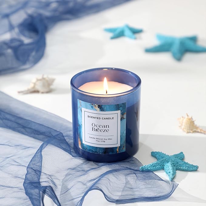 Ocean Breeze Candle,Summer Scented Candle,Natural Soy Wax Candles for Home Scented,Candle Gift for Women Men,11 oz