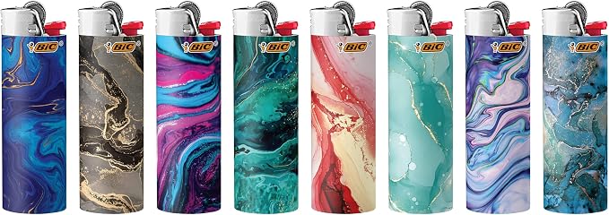BIC Maxi Pocket Lighter, Special Edition Marble Collection, Assorted Unique Lighter Designs, 8 Count Pack of Lighters (Colors May Vary)