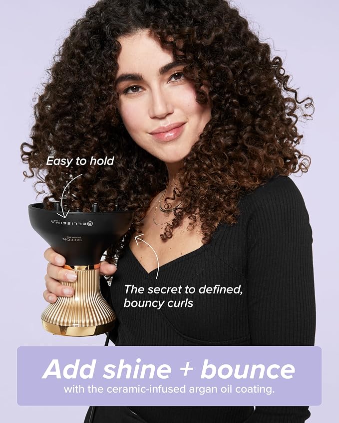 Bellissima Diffon Supreme Diffuser & Curly Hair Dryer - XL Diffuser for Long Waves, Curls, Coils - Cool Button - Anti-Frizz Technology