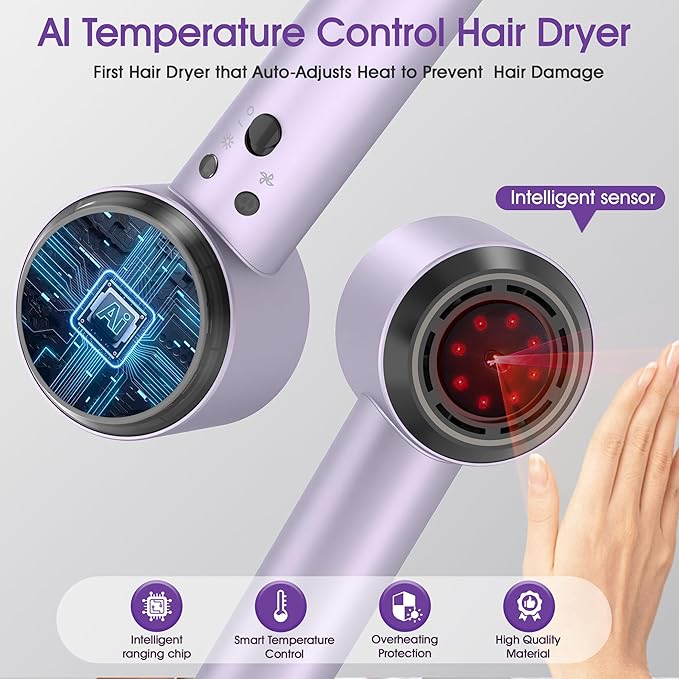Ionic Hair Dryer with Auto-Adjusting,160000 RPM High-Speed Hair Dryer for Fast Drying, Hair Dryers for Women with Magnetic Diffuser,Professional Blow Dryer with 500M Plasma,Low Noise for Home,Travel