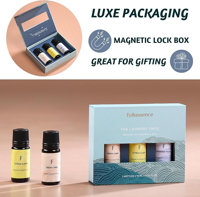Folkulture Essential Oils for Laundry - Pack of 3 | Citrus, Fresh Linen & Lavender Laundry Essential Oil Set for Dryer Balls | Laundry Ball Scent Oil or Fragrance Oil for Home, Aromatherapy Gifts