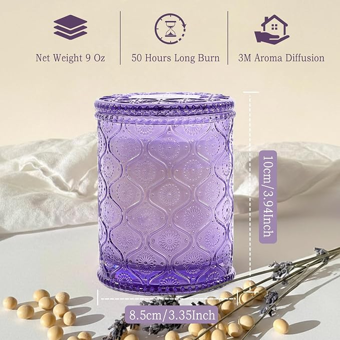 Dream Weaver Lavender Scented Jar Candle - Relaxing & Calming Aromatherapy Candle for Sleep, Natural Soy Wax Lavender Home Scented Candles for Stress Relief & Meditation, 50-Hour Long Burn Time