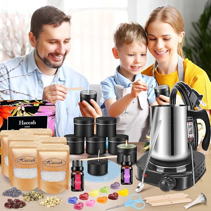 Complete Candle Making Kit With Wax Melter, Candle Making Supplies, Diy Arts&Crafts Kits Gift For Adults,Beginners,Including Soy Wax,Electric Stove,Wicks,Rich Scents,Rubber Pads,Wick Clips,Spoon, Etc.