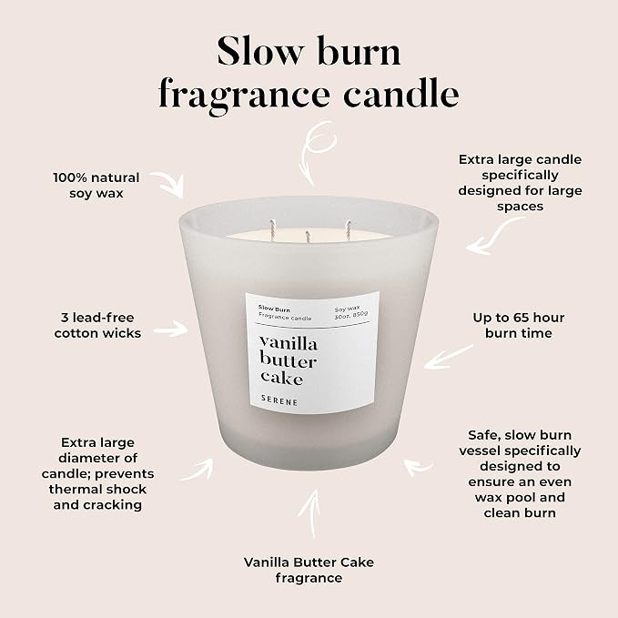 Candles for Home Scented, Big Candles Vanilla Butter Cake Scented, 30oz Natural Soy Wax, 3 Wicks Huge Candle, 100h Long Lasting,Non Toxic,Clean Burn Aromatherapy Candle for Home Fragrance