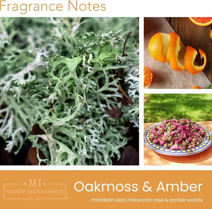 Manly Indulgence Oakmoss & Amber Scented Candles for Men, 2 Wick, 15 oz Premium Soy Blend Wax, 60H Burn, Candles for Home Scented – Made in The USA