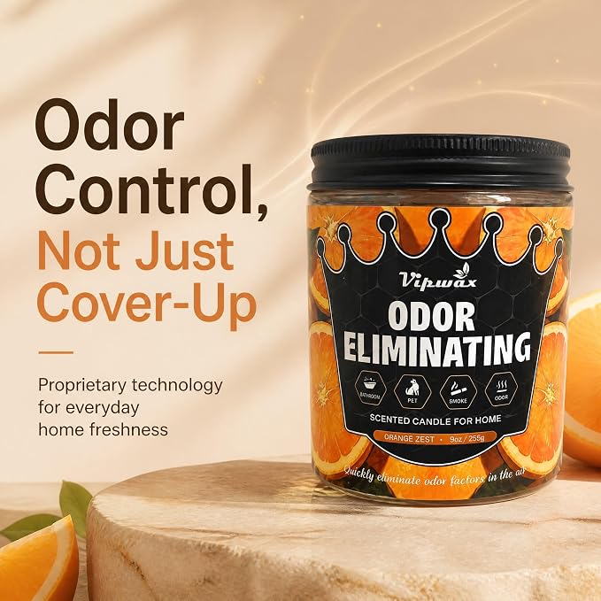 Orange Odor Eliminating Candles for Home Scented, Eliminates 99% of Pet, Smoke, Food and Other Smells Quickly, Highly Fragranced Candle, Premium Soy Candles Set for Women