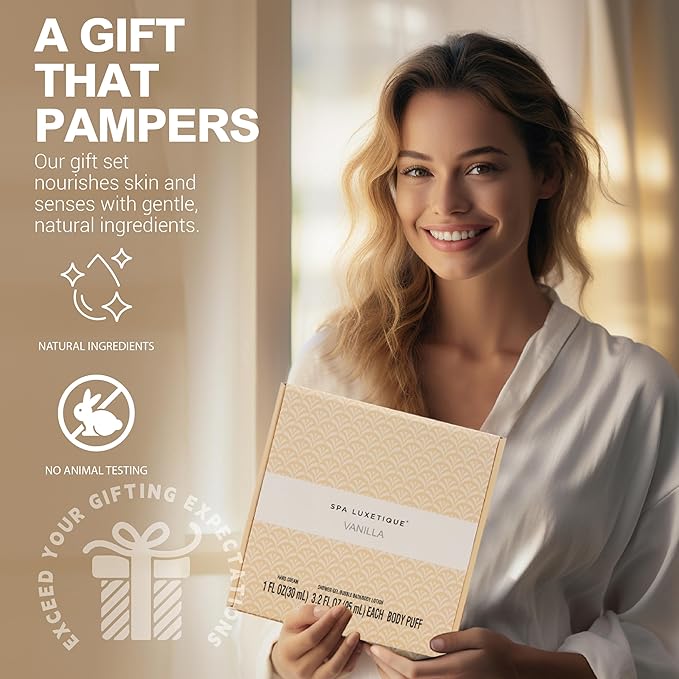 Spa Luxetique Spa Gifts for Women, 6 Pcs Vanilla Spa Kit with Bubble Bath, Self Care Bath Sets for Her, Womens Gift for Birthday Christmas Anniversary