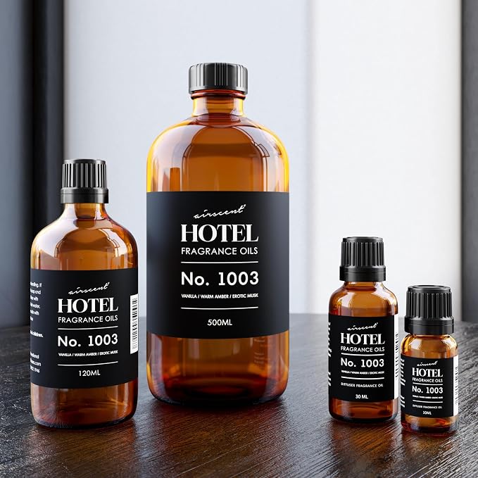 AirScent Hotel Diffuser Oil No. 1003 - Vanilla Warm Amber Musk - 10 mL | Asian Garden Hotel Scent - Premium Fragrance Oil for Ultrasonic and Waterless Diffusers and Crafting - .34 fl oz Bottle