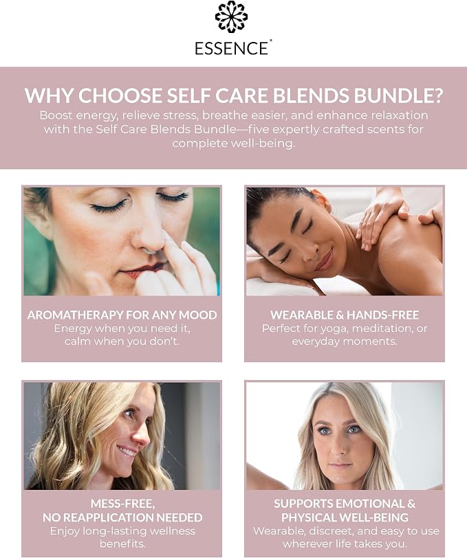 Essence Nasal Diffuser Self Care Bundle – Essential Oil Silicone Nose Rings for Stress, Energy & Mental Clarity – Wearable Aromatherapy Pack for Wellness & Mood Balance