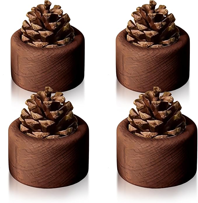 Passive Essential Oil Diffuser - Pinecone & Wooden Base Wood Diffuser for Essential Oils, Mini Aromatherapy Diffuser, Small Passive Diffusers for Home, Office, Desk & Car Decor (4)