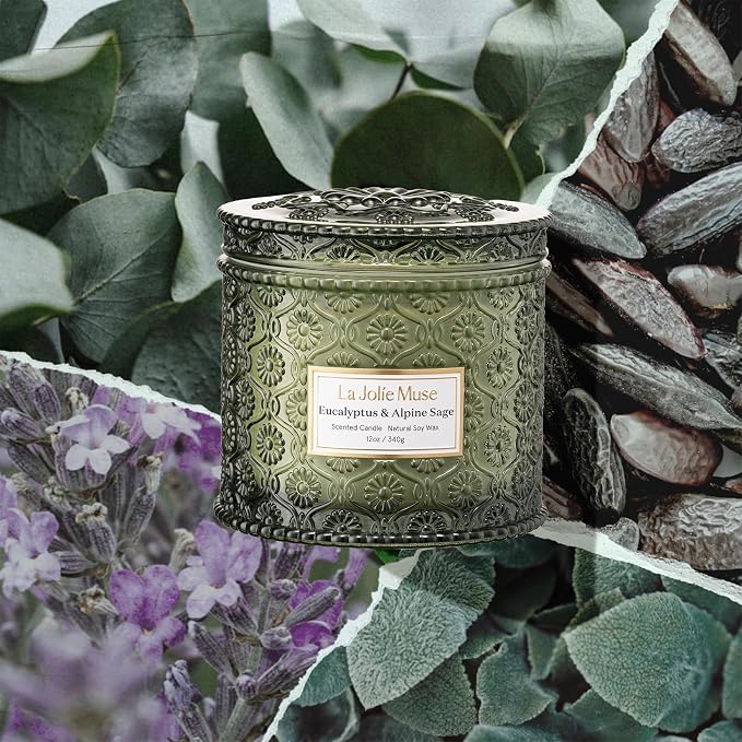 LA JOLIE MUSE Eucalyptus Sage Fresh Scented Candles for Home, Soy 2-Wick | 12 oz Large Jar Luxury Candle, Clean Non Toxic Wax, Gifts for Women & Men, Relaxing Aromatherapy Candles, Decorative Candles