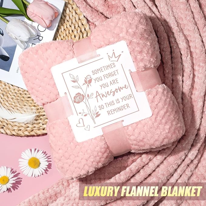 Birthday Gifts for Women Self Care Get Well Soon Gifts, Rose Relaxing Spa Bath Gift Basket Care Package w/ Flannel Blanket 40 OZ Tumbler, Mother's Day Gift for Mom Her Wife Girlfriend Grandma Sister