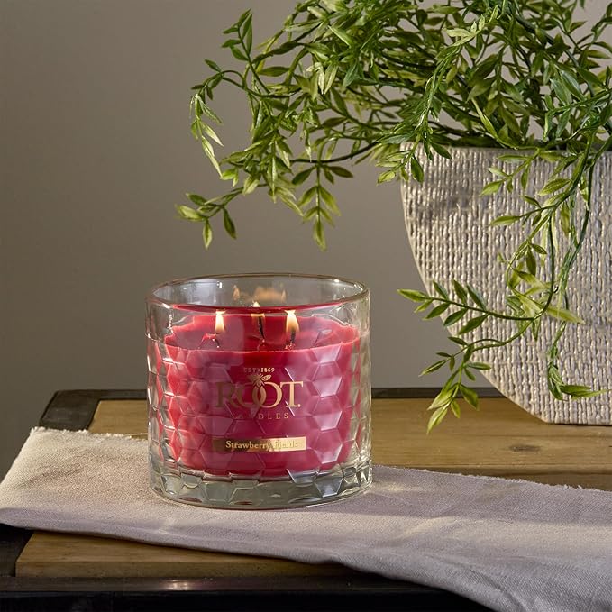 Root Candles Scented Candles Honeycomb Beeswax Blend Premium Handcrafted Candle, 12-Ounce 3-Wick, Strawberry Fields