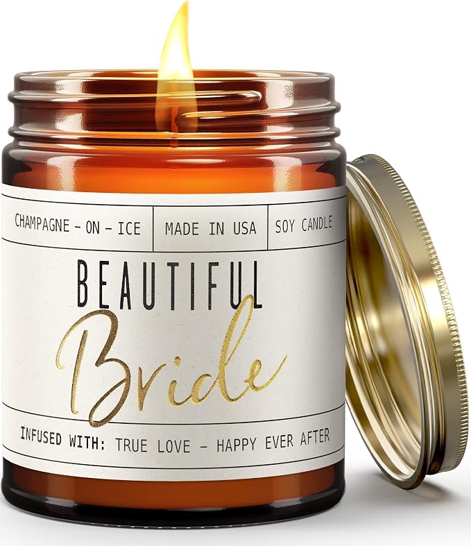 Bridal Shower Gifts Ideas, Best Bridal Shower Gifts for Bride to Be, Bride Gifts - 'Beautiful Bride' Soy Wedding Candle, w/Champagne on Ice I Bachelorette Gifts for Bride I 50Hr Burn, USA Made