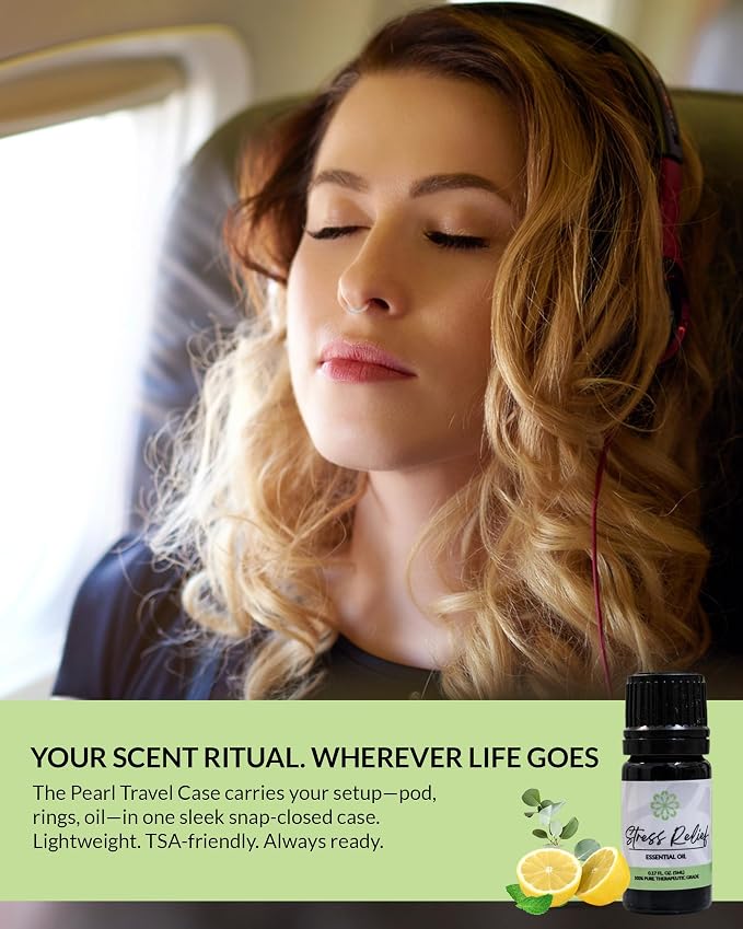 Essence Pearl Travel Case | Stress Relief Essential Oil | Aromatherapy Nasal Diffuser & Essential Oil Carrying Case | Lavender & Copaiba Blend | Travel-Friendly Kit | Black Pod