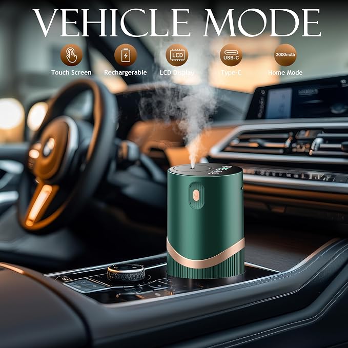 JUANANIUG Waterless Essential Oil Diffuser Portable: Rechargable Aromatherapy Diffuser for Car and Home - 4 Concentration Adjustments and Timers - Gifts for Christmas Home (Dark Green)