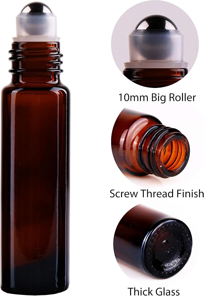 inice 12 Pack Essential Oil Roller Bottles Amber Glass RollerBalls for Essential Oils Refillable Roll on Perfume Bottles with Alloy Caps for Travel