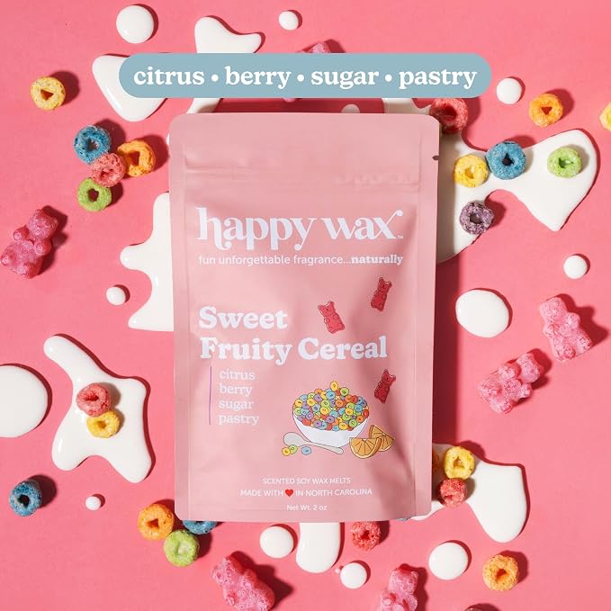 Happy Wax Cereal Collection: Natural, Non-Toxic Scented Soy Wax Melts – Total 6oz Variety Pack: Cinnamon Sugar Crunch, Magic Marshmallows, Sweet Fruity Cereal