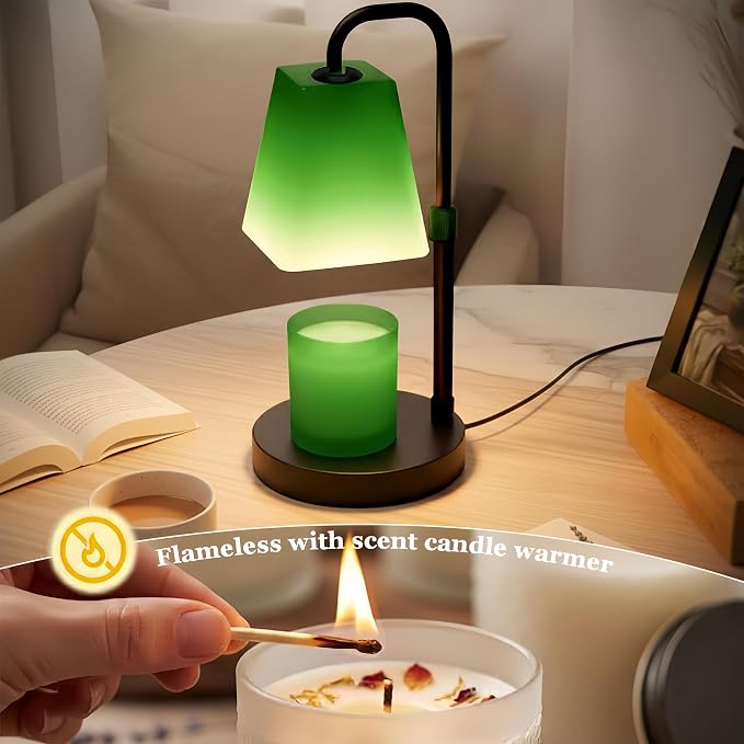 Candle Warmer Lamp with Timer Electric Wax Warmer for Scented Wax Melt Warmer Melter for Jar Candles Dimmable Adjustable Height Gifts for Women Mom House Warming Frossted Glass Green