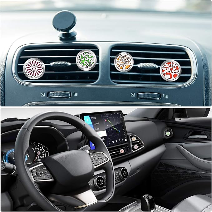 Car Diffuser Vent Clip 4 Pack, Car Aromatherapy Essential Oil Diffuser Vent Clips 30mm, Stainless Steel Locket 44 Felt Pads