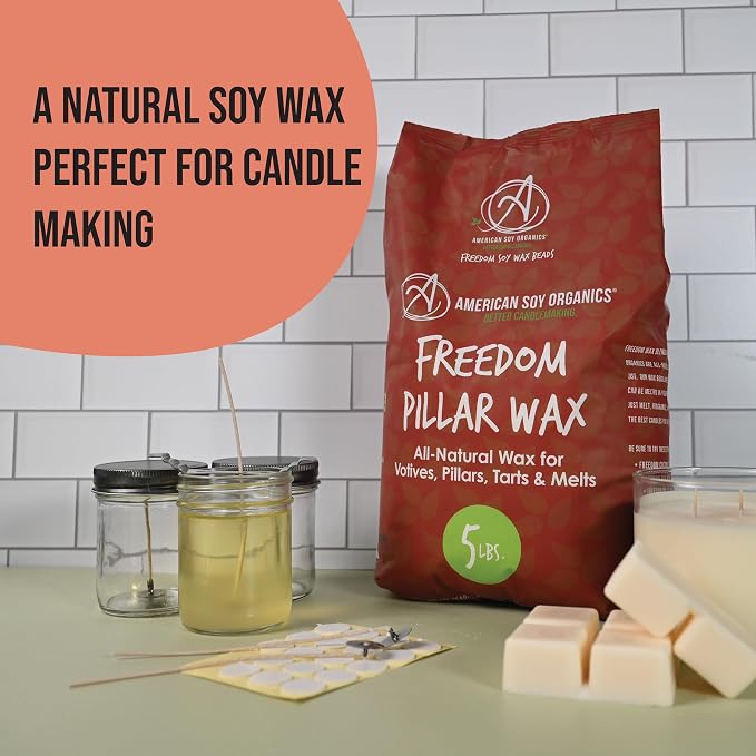 American Soy Organics Freedom Soy Wax Beads for Pillar Candle Making - Natural Supplies - Paraffin-Free,Beeswax-Free Candle Wax for Votives, Pillars, Tarts, Tealights and Melts 10lbs