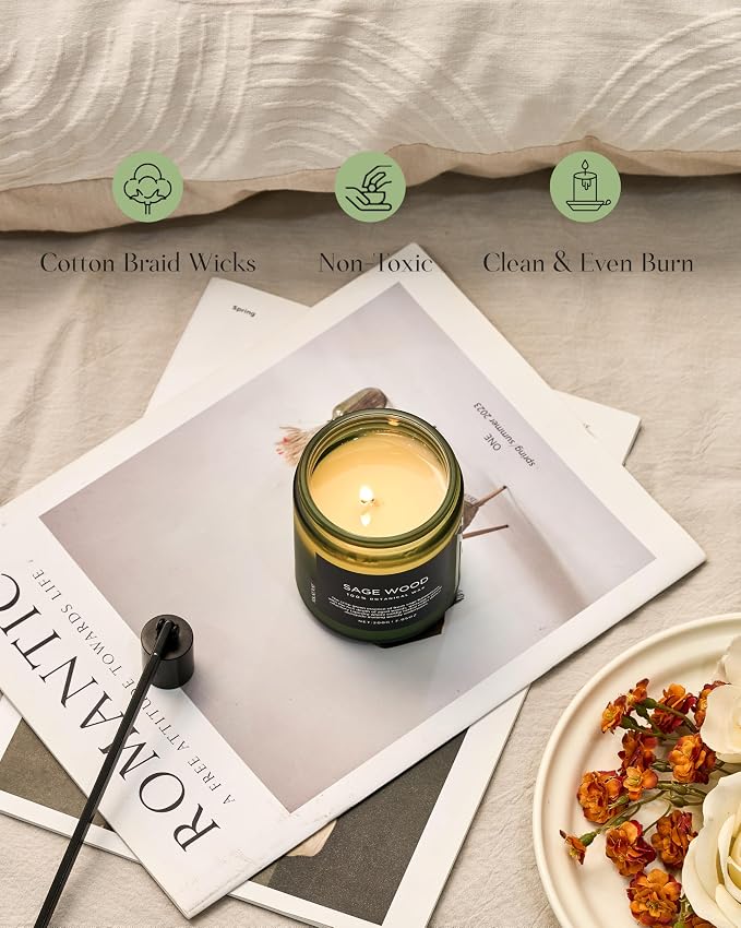 M&SENSE Sage Wood Scented Candles for Home, 7.05oz 50 Hours Clean Non Toxic All Natural Soy Wax, Fresh Smelling Candle for Relaxing & Stress Relief, Home Fragrance Gifts for Men Women