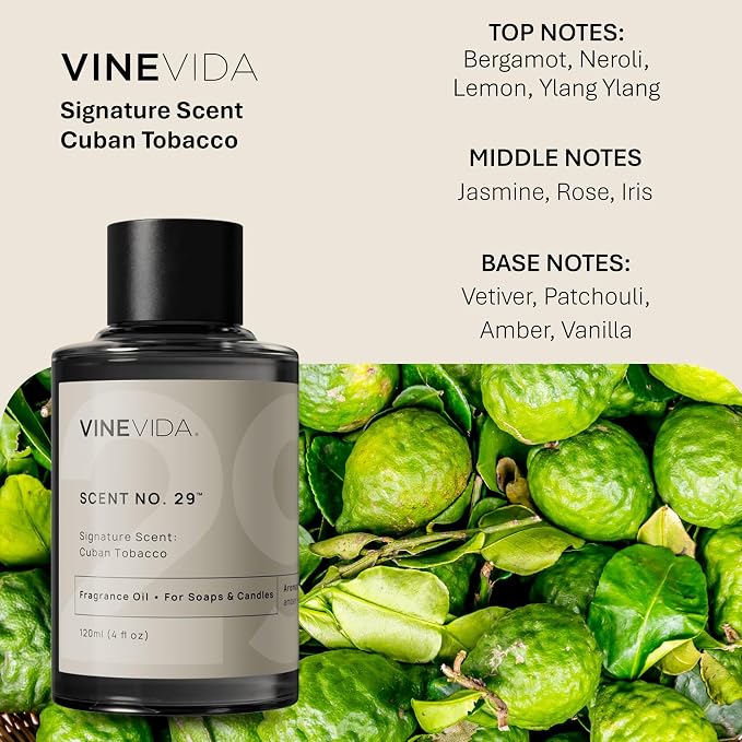 VINEVIDA [4oz] Cuban Tobacco Fragrance Oil for Candle Making and Soap Making - Premium Candle Scents for Soy Candles