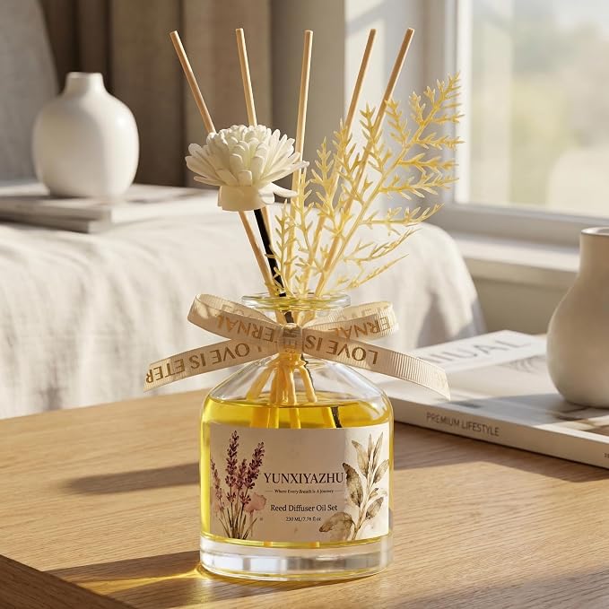 Reed Diffuser, Lavender, 7.78 fl oz, Oil-Based Alcohol-Free Waterless Flameless Pet-Friendly Home Scent