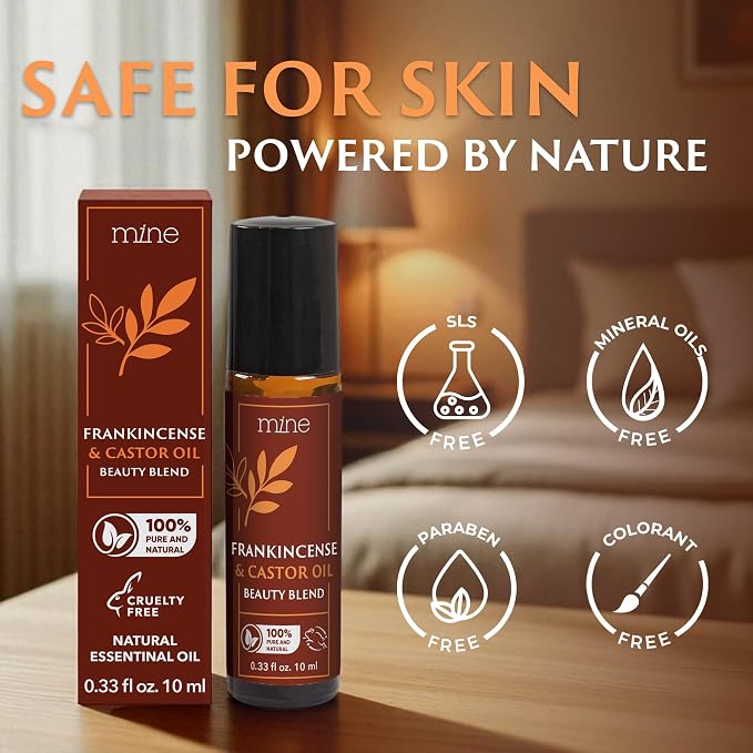 Mine Pure Castor Oil and Frankincense Roll On - Meaningful Gifts for Women - Eye Roller, Under Eye Puffiness, Hexane Free Castor Oil for Face, Under Eye, Skin, Wrinkles, Dark Circles Roll On