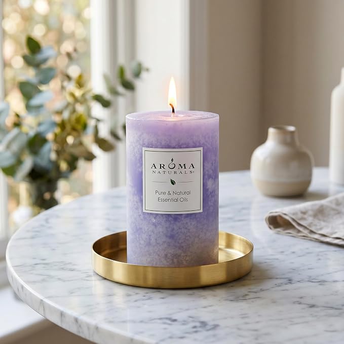 Aroma Naturals Essential Oil Tranquility Pillar Candle, 2.5" x 4", Lavender, 11 Ounce