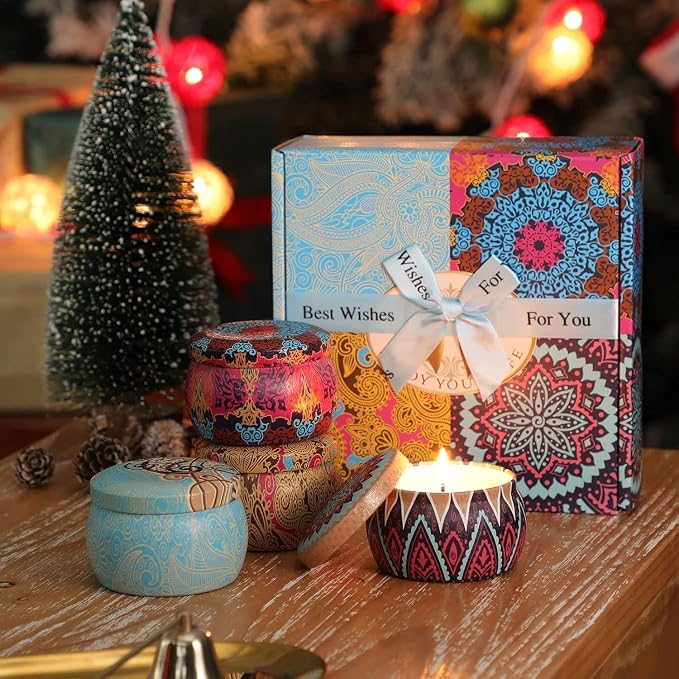 Candle Gift Set for Women, 4 Pack Long Lasting Lavender Scented Soy Candles, Aromatherapy Candles for Home Relaxation, Ideal Gift for Birthday, Thanksgiving, Mother's Day, Valentine's Day