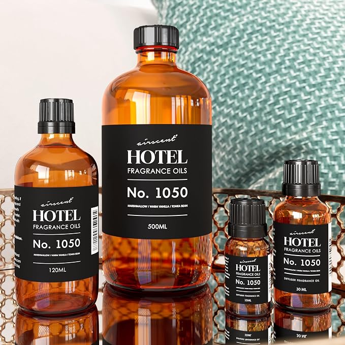 AirScent Warm Vanilla Hotel Diffuser Oil No. 1050 - Marshmallow Vanilla Tonka Bean - Premium Fragrance Oil for Ultrasonic and Waterless Diffusers and Crafting - 30 mL, 1 fl oz Dropper Bottle
