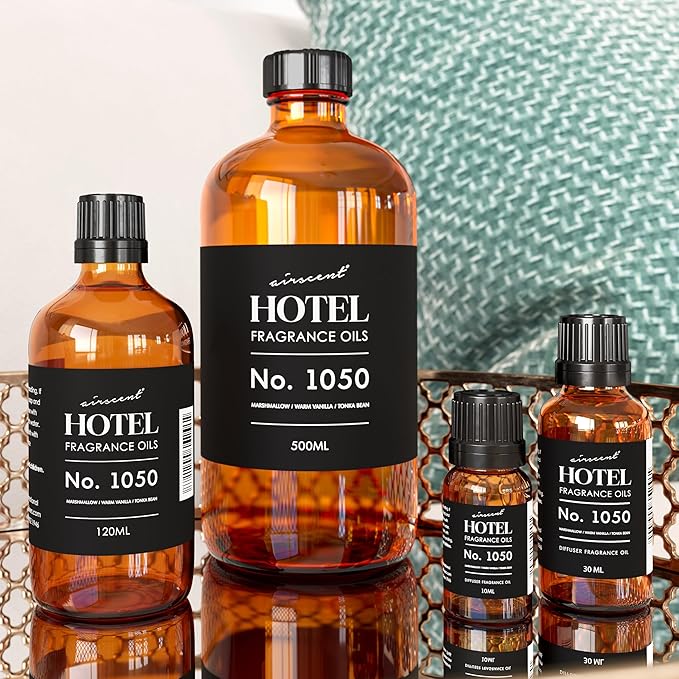 AirScent Warm Vanilla Hotel Diffuser Oil No. 1050 - Marshmallow Vanilla Tonka Bean - Premium Fragrance Oil for Ultrasonic and Waterless Diffusers and Crafting - 500 mL, 16.9 fl oz Glass Bottle