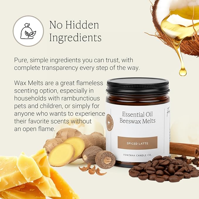 Fontana Candle Co. Non-Toxic Wax Melts, Spiced Latte – Flameless, Gentle-Scented Wax Melts Safe for Sensitive Users – Made with Beeswax, Coconut & Pure Essential Oils, 3 Pucks for Any Warmers