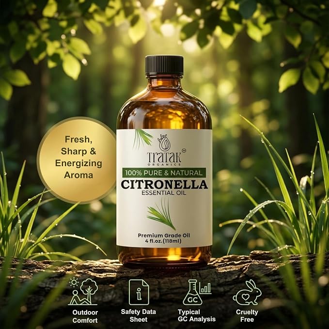 Citronella Essential Oil – 4 Fl Oz – 100% Pure and Natural Citronella Oil for Diffuser and Aromatherapy, Skin, Massage, Candle and Soap Making Fragrance - with Dropper