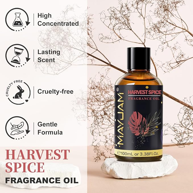 Harvest Spice Fragrance Oil Essential Oil, MAYJAM 3.38FL.OZ Harvest Spice Oil for Diffusers for Home, Long Lasting Scented Oils for Soap Candle Making - 100ML