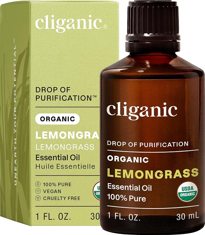 Cliganic Organic Lemongrass Essential Oil, 1oz - 100% Pure Natural Undiluted, for Aromatherapy Diffuser | Non-GMO Verified