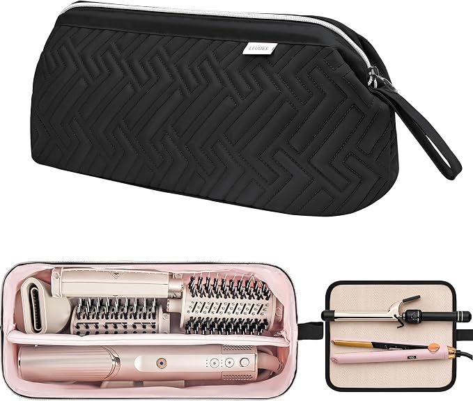 Leudes Hair Tools Travel Bag for Shark Flexstyle Carrying Case Portable Shark Hair Air Wrap Dryer Case Waterproof Dustproof Flat Curling Iron Travel Organizer (Black+Heat Resistant Mat)